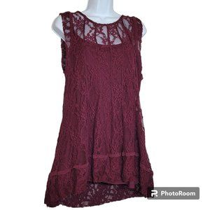 Style & Co Dress, Junior's Large, Garnet Floral Lace Print, Keyhole back, Short